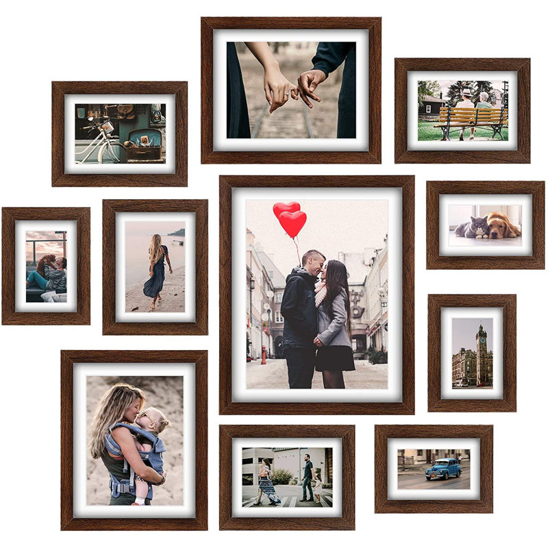 Gracie Oaks Picture Frames Collage Set 11 Pcs Rustic Wooden Photo